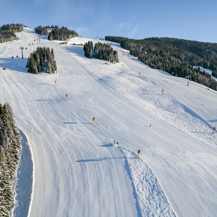 Skicircus Saalbach Hinterglemm Leogang Fieberbrunn | © Andreas Putz Luftaufnahme der Skipiste im Skicircus | © Andreas Putz