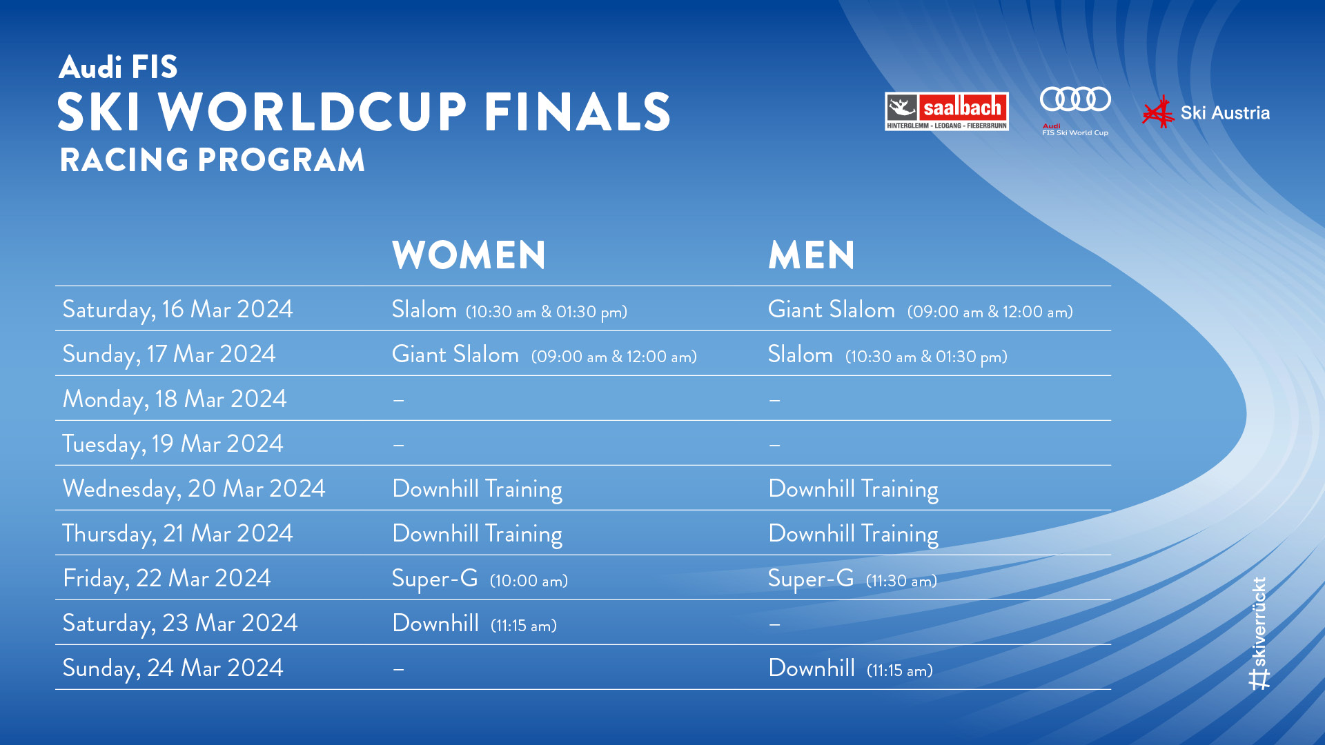 Programme & Course Audi FIS Ski Worldcup Finals Saalbach 2024