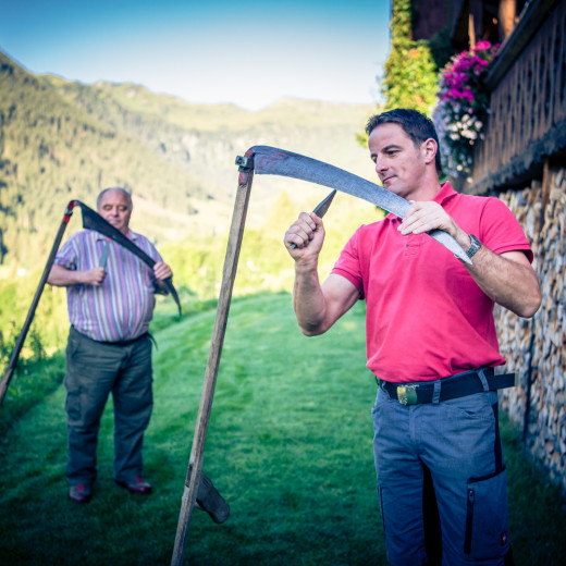 Michael und Xand bereiten sich aufs Mähen vor | © Edith Danzer